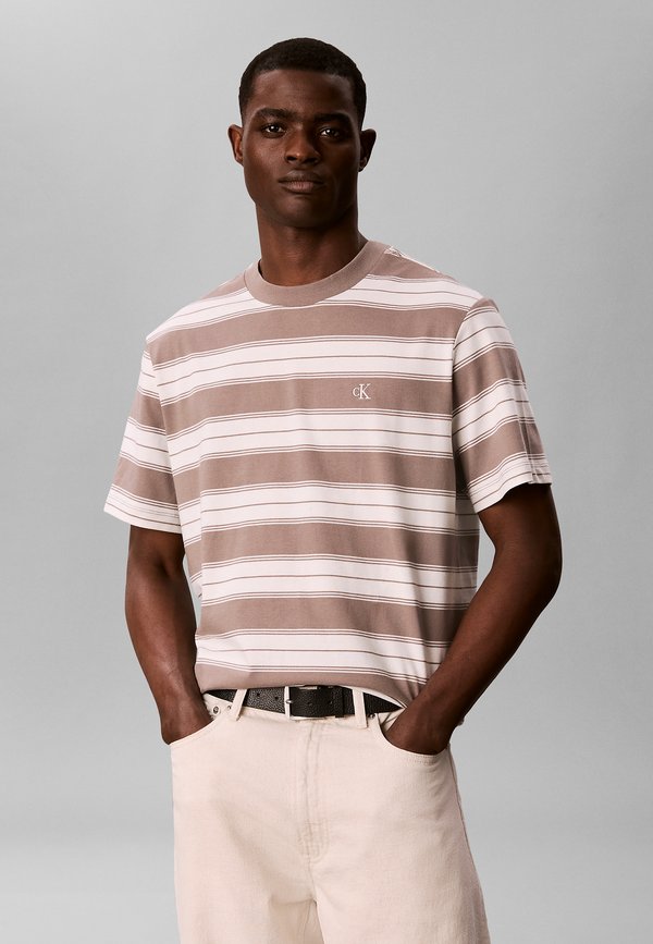Calvin Klein Jeans CALVIN KLEIN JEANS COTTON STRETCH STRIPE T-SHIRT - Print T-shirt - taupe tone