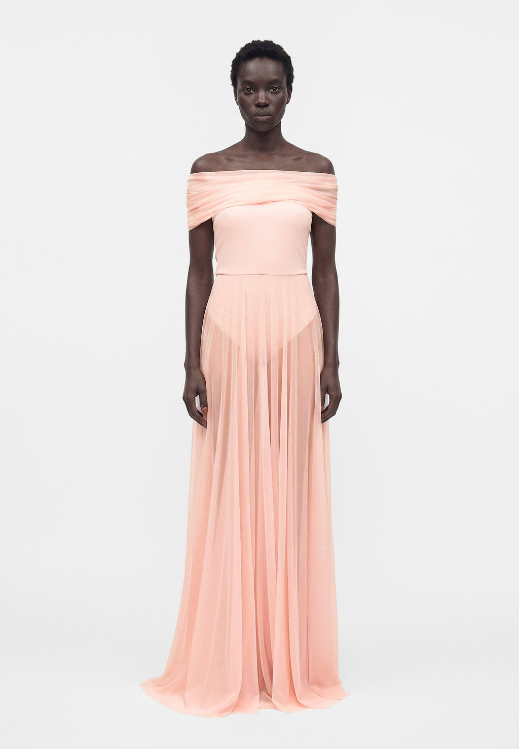 Norma Kamali COWL NECK OFF SHOULDER COMBO FLARED GOWN