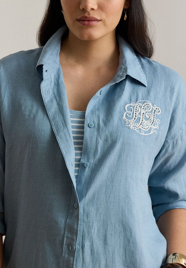 Lauren Ralph Lauren Woman RELAXED FIT EYELET-LOGO LINEN SHIRT