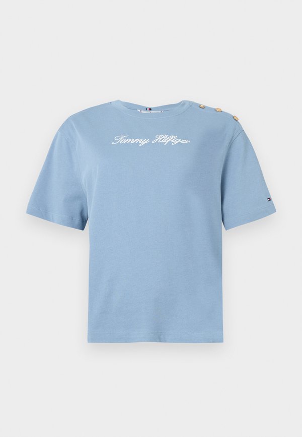 Tommy Hilfiger GOLD-TONE BUTTON LOGO EMBROIDERY RELAXED T-SHIRT - Print T-shirt - clear water