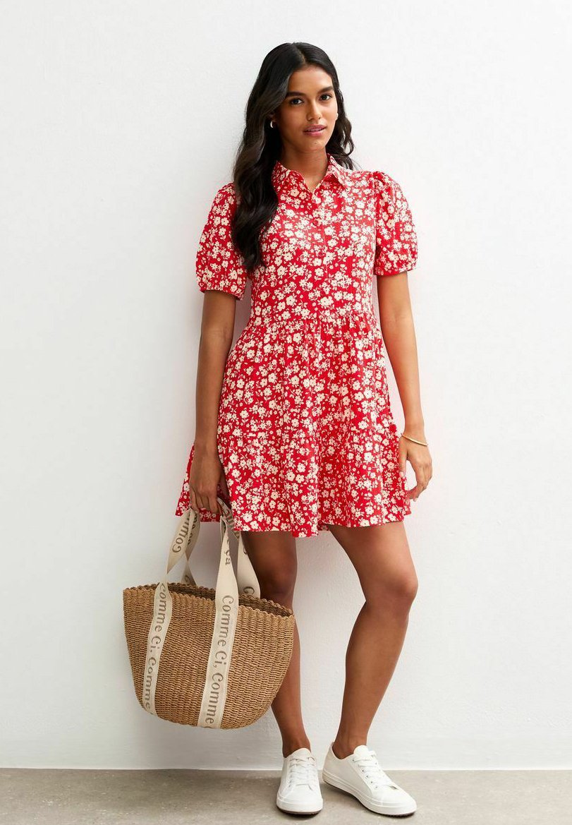 New Look FLORAL PRINT CRINKLED TIERED MINI