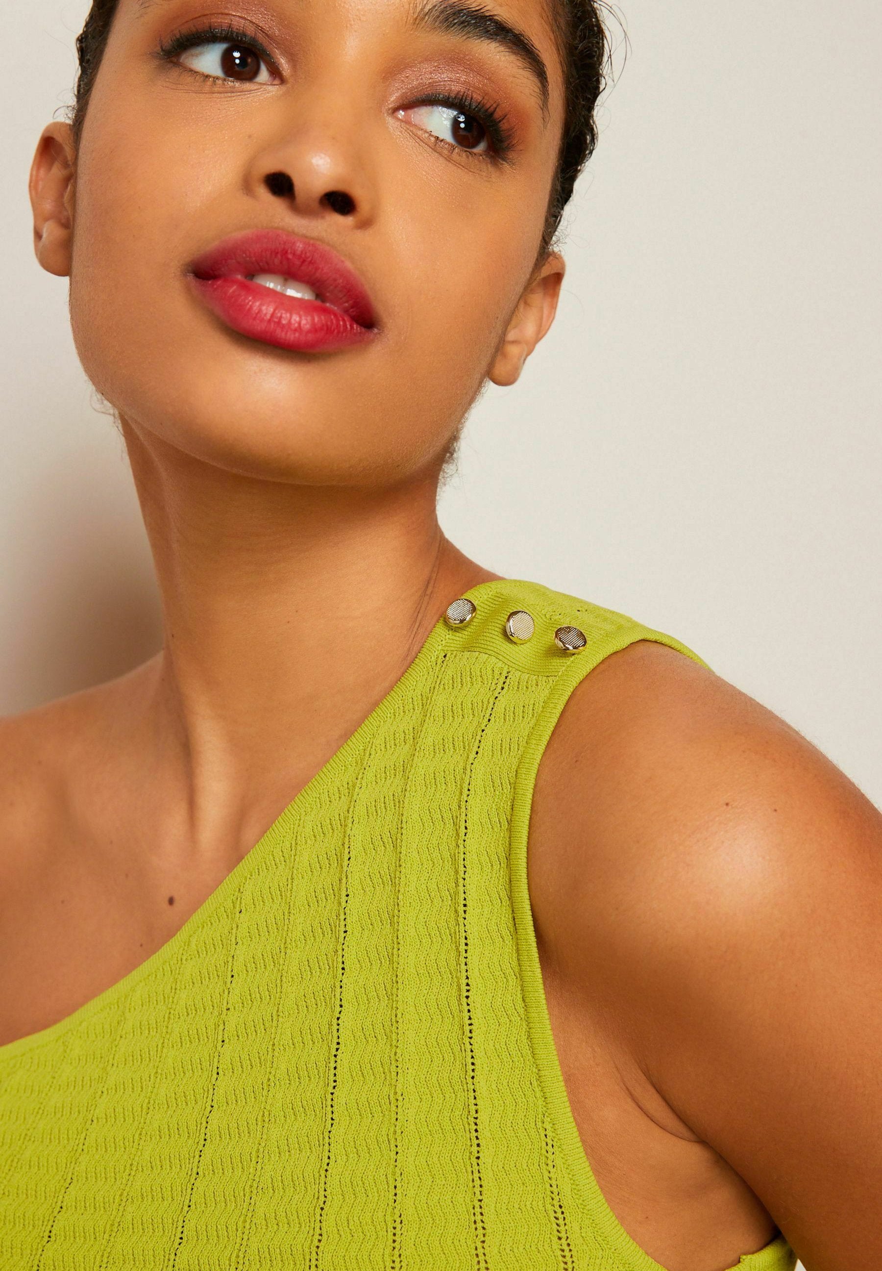 Next BUTTON DETAIL ONE SHOULDER KNIT TOP
