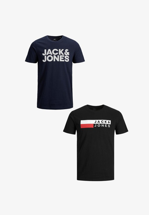 Jack & Jones LOGO PLUS SIZE RUNDHALS KURZARM ECORP 2PACK - Print T-shirt - blau-weiß
