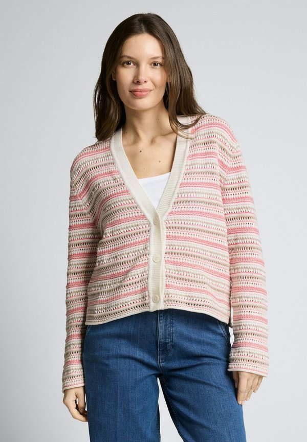 TOM TAILOR LOOSE FIT MIT STREIFENMUSTER - Cardigan - pink beige stripe