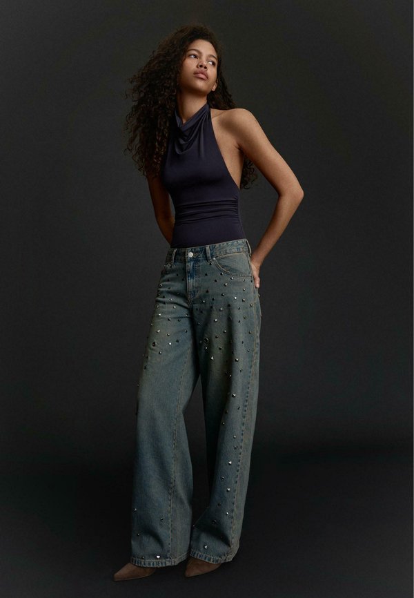 Bershka GATHERED HALTER-NECK - BODYSUIT - Top - dark grey