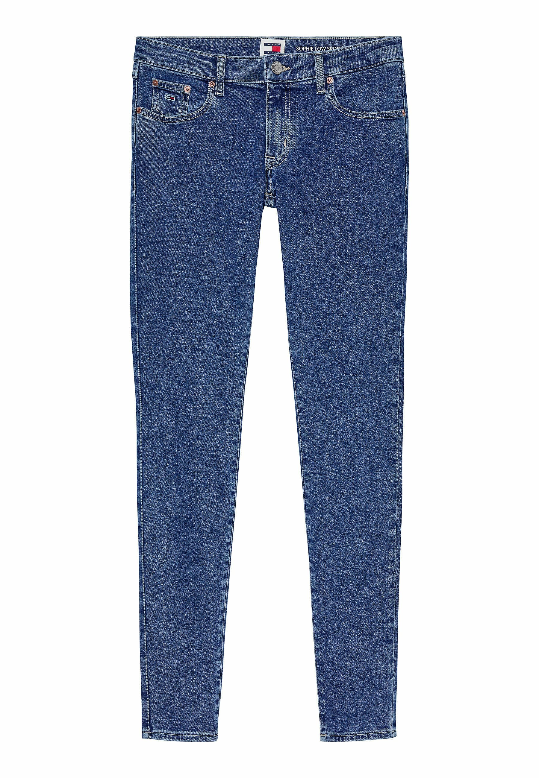 Schlanke Jeans aus dunkelblauem Denim, mit slim fit, vier Taschen und hellen Nähten. Der Bund hat einen Knopf- und Reißverschluss.