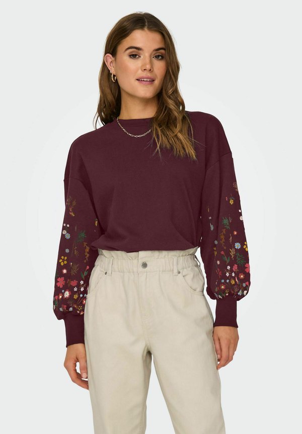ONLY ONLBROOKE L/S O-NECK FLOWER SWT NOOS - Sweatshirt - windsor wine