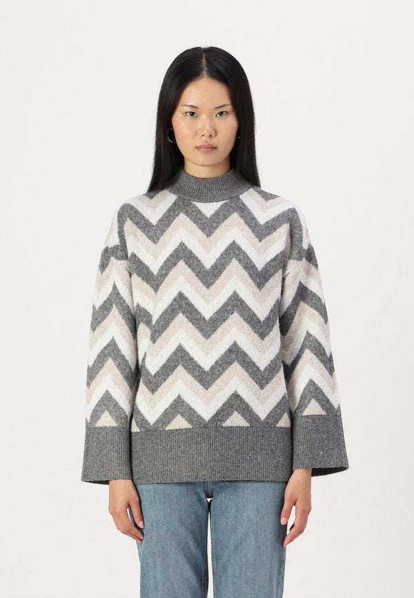 ONLY ONLTRINE ZIGZAG - Jumper - medium grey/oxford tan/cloud dancer