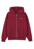 Bordeauxfarbener Reißverschluss-Hoodie aus weichem Stoff, ausgestattet mit einer geräumigen Kapuze, Fronttaschen und dem weißen "PEGADOR"-Logo auf der linken Brust.