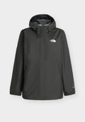 Schwarze wasserdichte Kapuzenjacke mit Frontreißverschluss und Taschen, elastischen Bündchen und The North Face-Logo auf Brust und Ärmel.