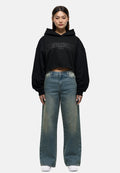 Good For Nothing FOCAL APPLIQUE BLACK CROPPED HOODIE