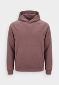 Braunlich mauvefarbener Pullover-Hoodie mit frontaler Kängurutasche und kleinem gesticktem Nike-Logo auf der linken Brust, langen Ärmeln und gerippten Bündchen.