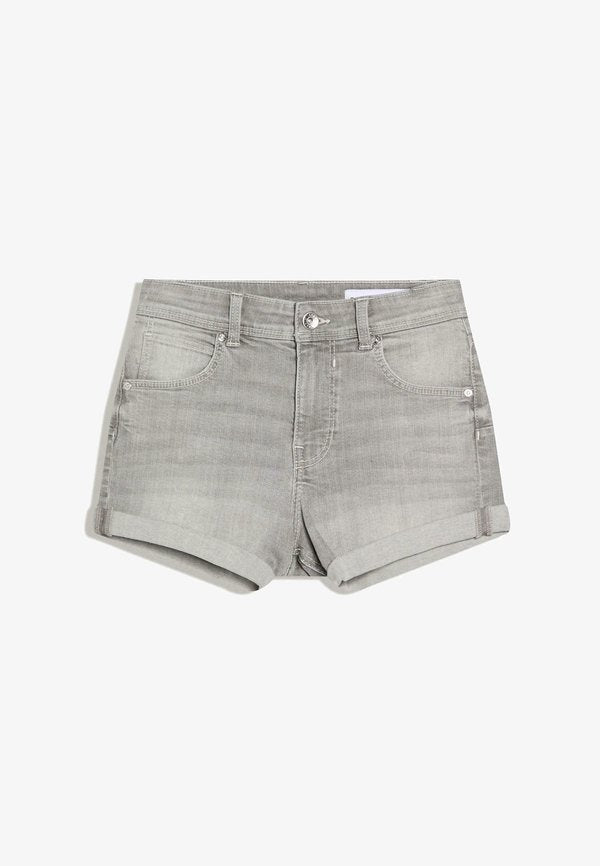 Bershka ROLL-UP - Denim shorts - grey