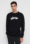 Schwarzer Sweatshirt aus Baumwollmischung, mit einem großen weißen "elrow"-Logo auf der Vorderseite, Rundhals und Kängurutasche.