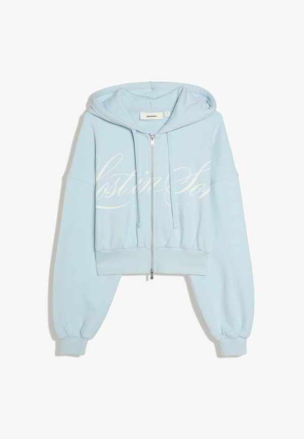Bershka CROPPED ZIP-UP HOODIE - Zip-up sweatshirt - light blue