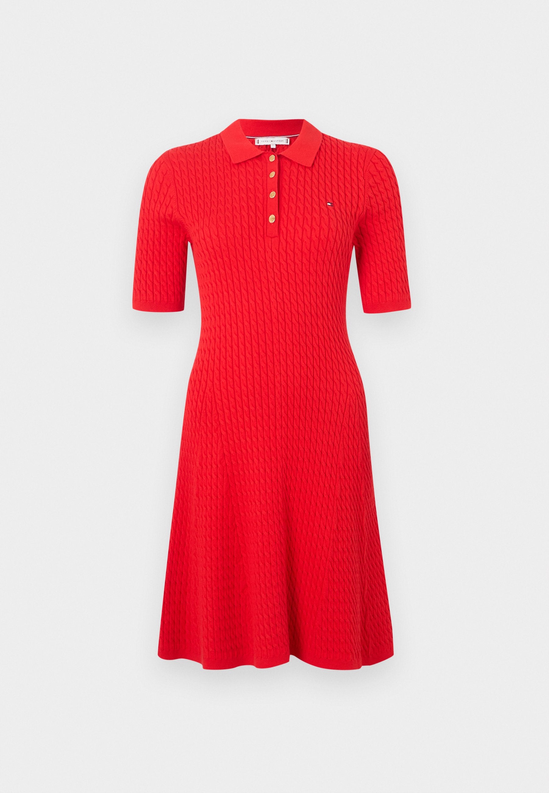 CABLE KNIT SLIM MINI POLO DRESS Media 1