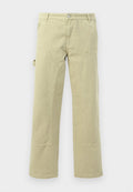 Beige Baumwoll-Hosen mit weitem Bein, ausgestattet mit vorderen und seitlichen Taschen, mit einer Panelnaht und einem Gürtelschlaufen am Bund.