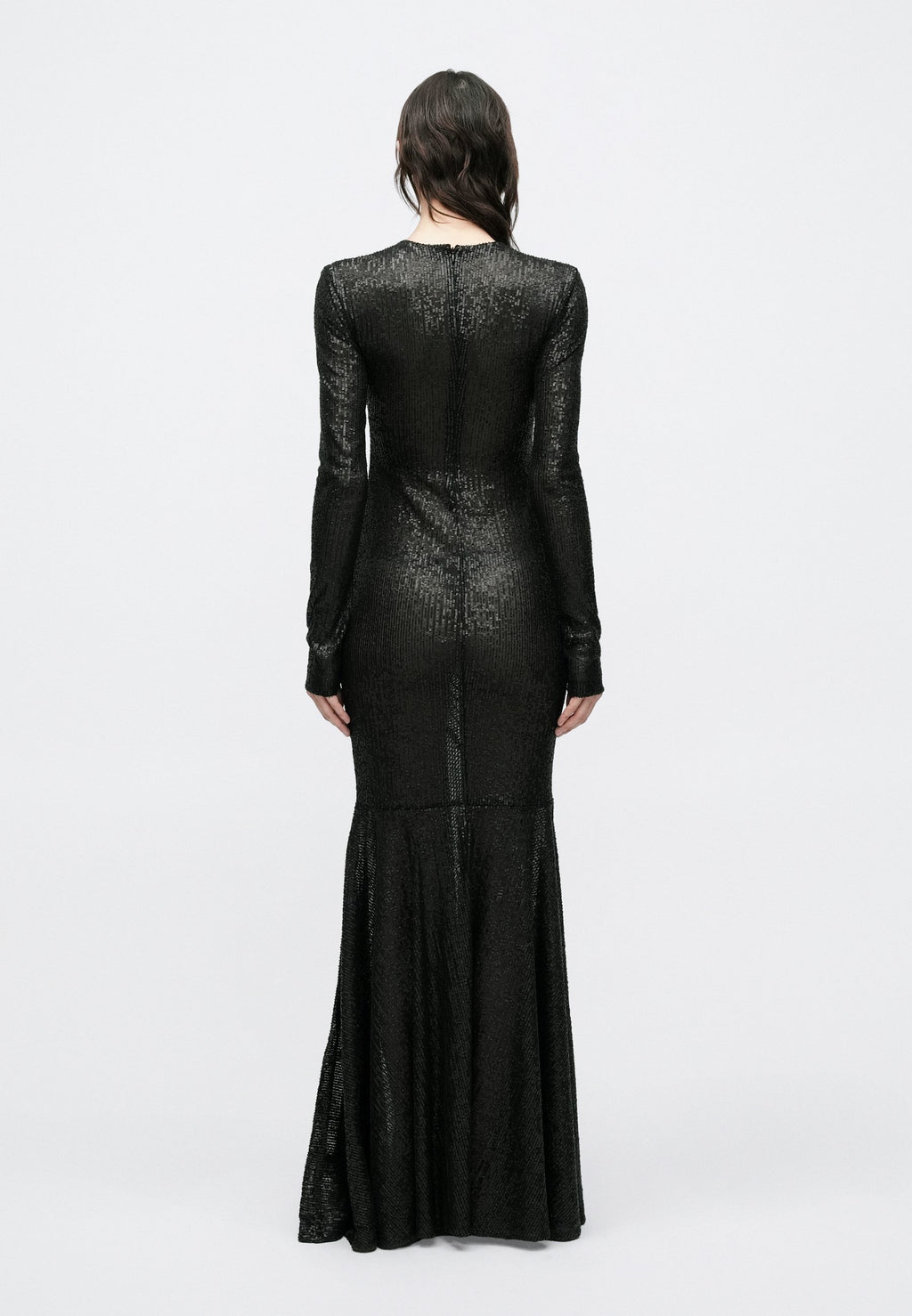 Norma Kamali LONG SLEEVE V NECK SHIRRED FRONT FISHTAIL GOWN