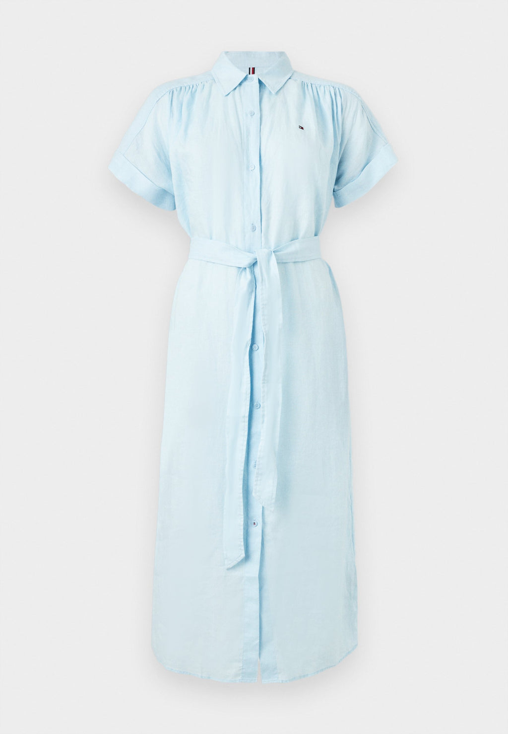 BELTED RELAXED PURE LINEN MIDI SHIRT DRESS Media 1