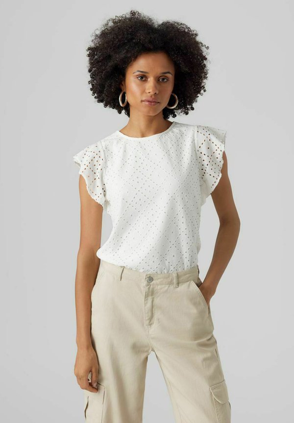 Vero Moda VMTASSA FRILL - Print T-shirt - snow white