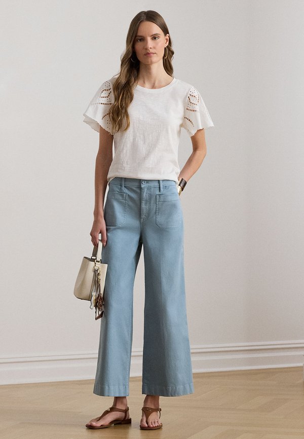 Lauren Ralph Lauren EYELET COTTON JERSEY & BROADCLOTH TOP