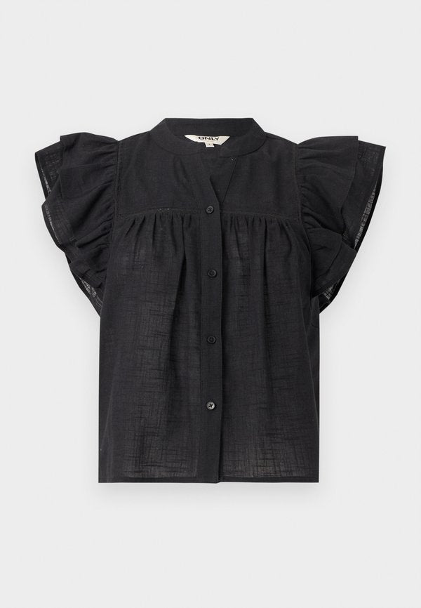 ONLY ONLFALLULAH FRILL - Button-down blouse - black