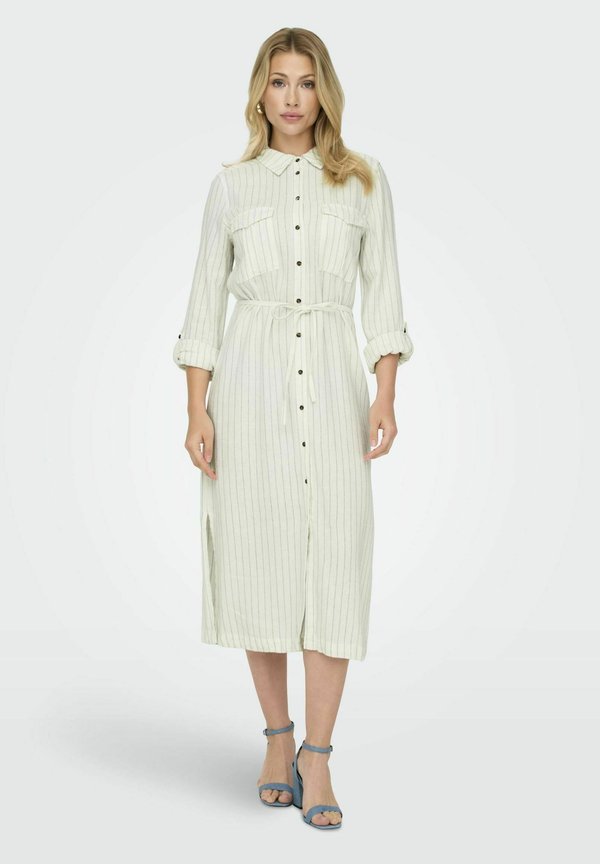 ONLY ONLCARO Linen Midi - Shirt dress - cloud dancer 1