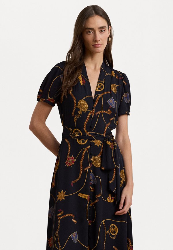 Lauren Ralph Lauren PRINT BELTED GEORGETTE PUFF SLEEVE DRESS