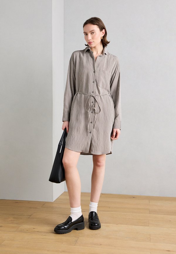 Marc O'Polo SHIRT DRESS ROUND HEM BELT COLLAR SLEEVE STRUCTURED STRIPE