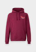 Burgunderfarbener Hoodie aus Baumwollmischung, mit Kängurutasche, verstellbarem Zugband an der Kapuze und besticktem Logo auf der Brust.