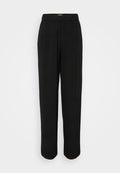 Schwarze Hose mit lockerem Schnitt, elastischem Bund und geraden Beinen. Hergestellt aus glattem Stoff ohne sichtbare Muster oder Beschläge.