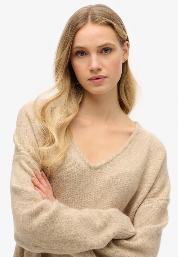 Superdry & Co V NECK - Jumper dress - light beige twist