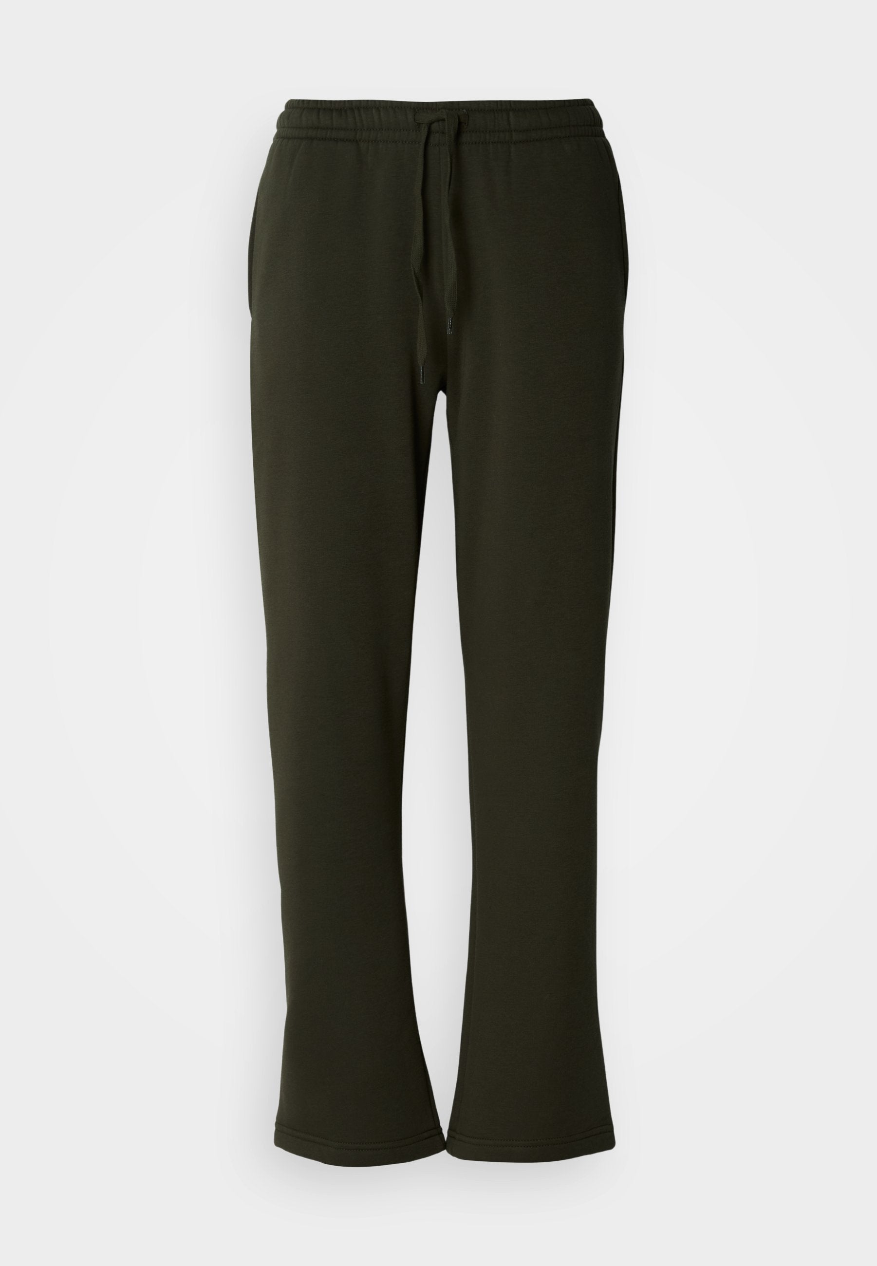 Dunkelgrüne Sweatpants aus weichem Material, mit einem elastischen Bund und Kordelzug sowie weit geschnittenen Beinöffnungen.