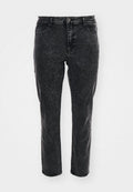 Schwarze Denim-Jeans mit geradem Schnitt und zusätzlichen Strassbefestigungen an der Vorderseite für Details. Klassische Fünf-Taschen-Optik.