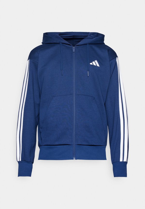 adidas Sportswear ESSENTIALS THREE STRIPES FLEECE - Zip-up sweatshirt - dark blue/white