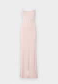 Rosa, ärmelloses Maxikleid mit tailliertem Oberteil und fließendem Rock. Hergestellt aus weichem, glattem Stoff mit minimalistischem Design und ohne sichtbare Muster.