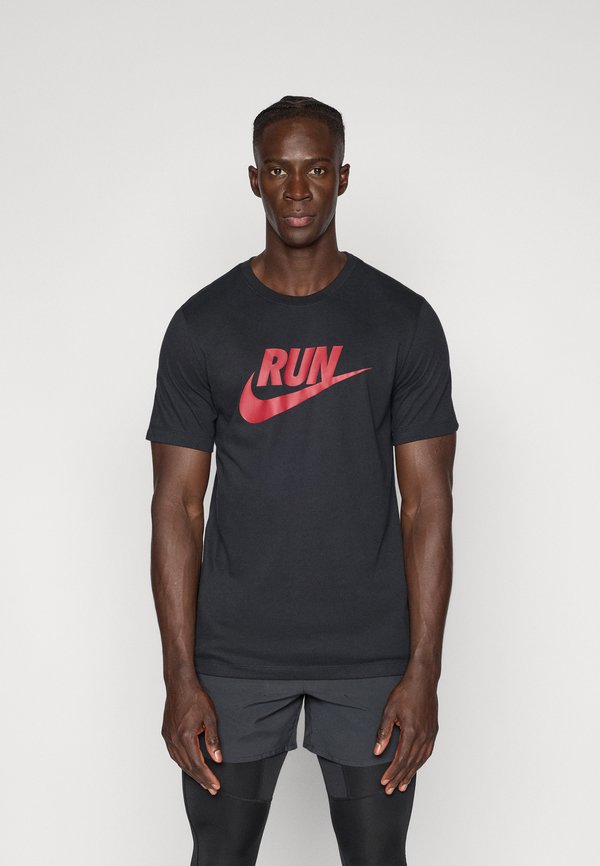 Nike Performance TEE RUN - Sports T-shirt - black/team crimson
