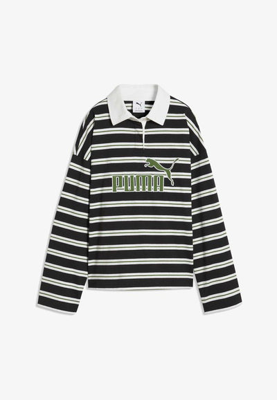 Puma ESSENTIALS ELEVATED NO.1 LOGO OVERSIZED RUGBY POLO - Polo shirt - black-striped