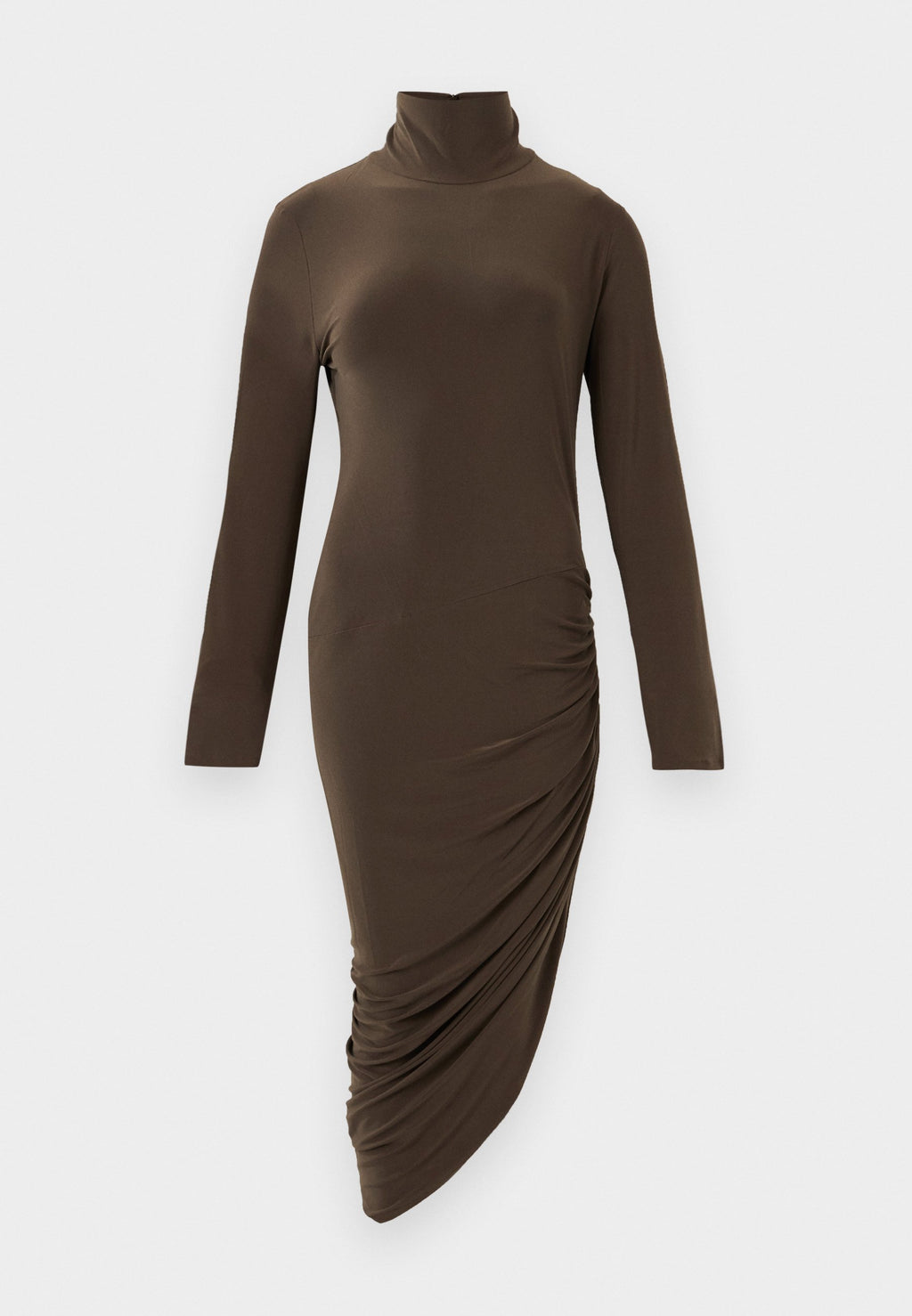 Norma Kamali LONG SLEEVE TURTLENECK SIDE DRAPE DRESS TO MIDCALF