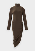 Norma Kamali LONG SLEEVE TURTLENECK SIDE DRAPE DRESS TO MIDCALF