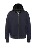 Marineblaue Kapuzenjacke mit Frontreißverschluss, gerippten Bündchen und Bund sowie Reißverschlusstaschen an den Seiten.