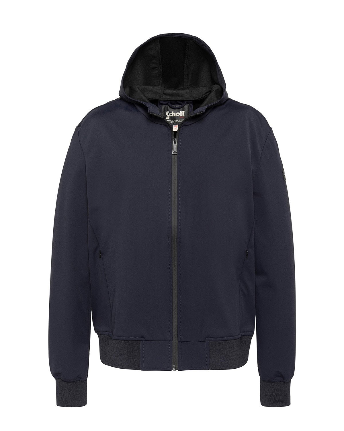 Marineblaue Kapuzenjacke mit Frontreißverschluss, gerippten Bündchen und Bund sowie Reißverschlusstaschen an den Seiten.