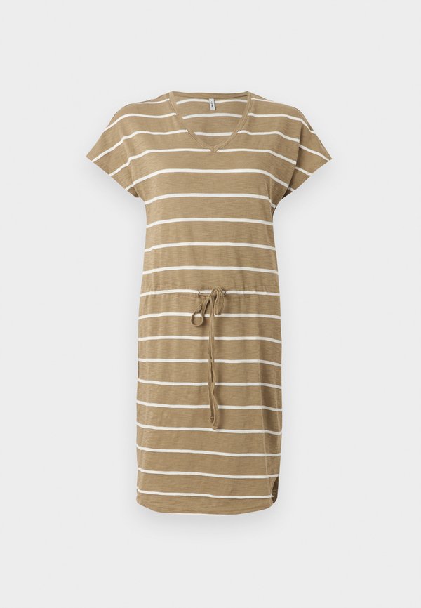 ONLY ONLSUMMER V NECK - T-Shirt Dress - beige/white