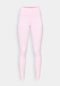Rosa Leggings mit hohem Taillenbund, aus dehnbarem Material gefertigt. Verfügt über ein dezentes Nike-Logo an der Seite und eine glatte Textur im gesamten Bereich.