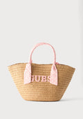 Guess BEACH STRAW - Tote bag - beige/light pink