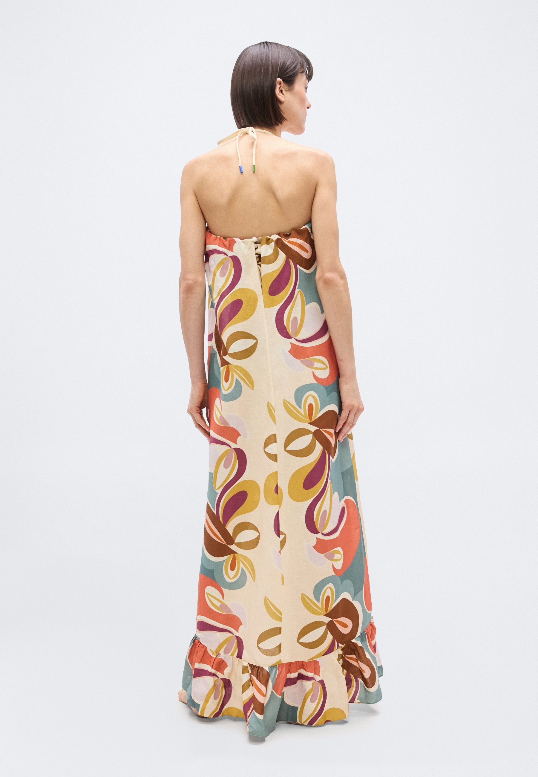 ADRIANA DEGREAS FLORAL STRAPLESS LONG DRESS