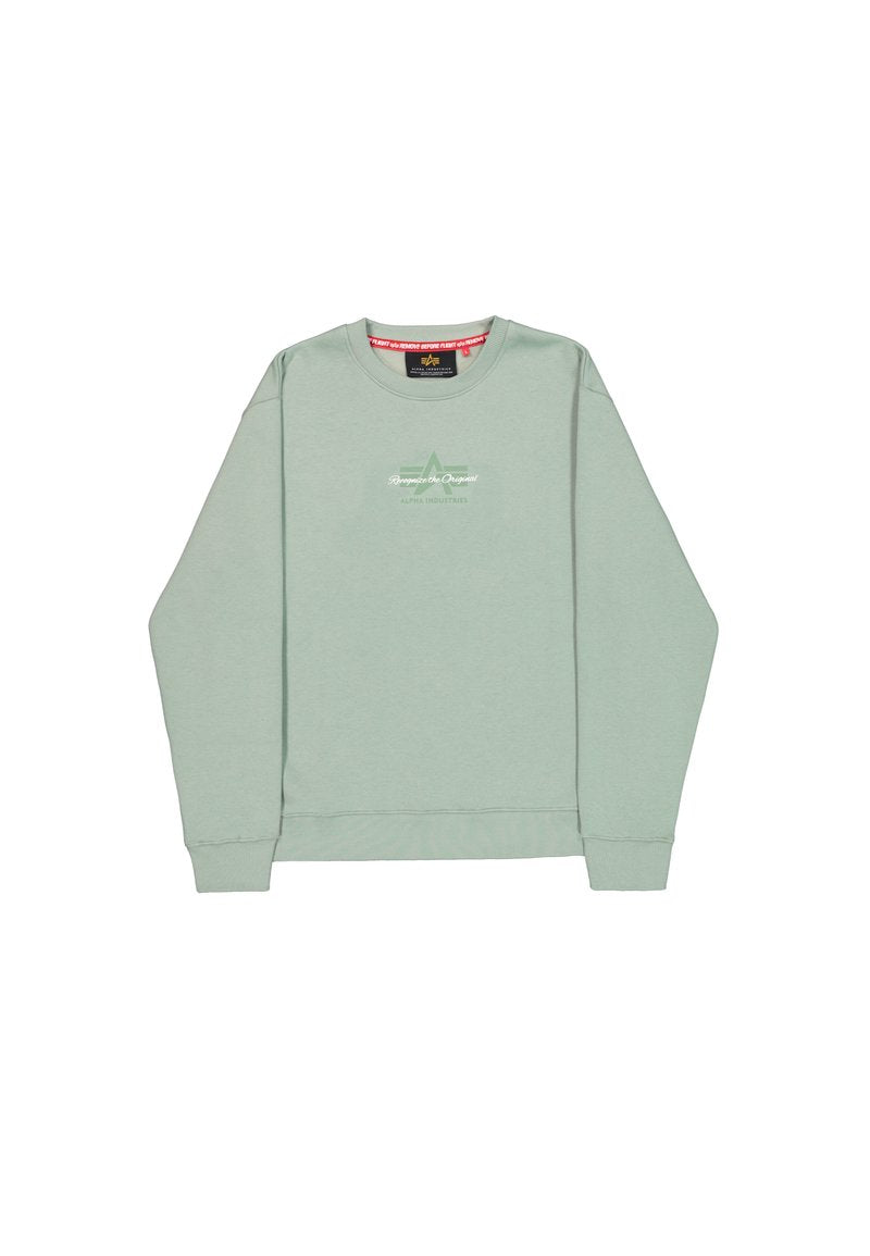 Grüner Sweatshirt mit Rundhalsausschnitt, gerippten Bündchen und Saum sowie einem subtilen Grafikdesign auf der Brust. Hergestellt aus weichem Baumwollmaterial.