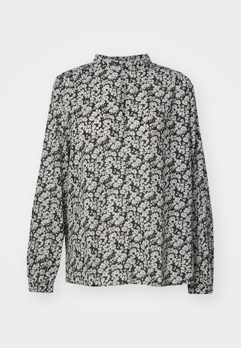 BLOUSE TUNIC SHAPE STAND UP COLLAR LONG SLEEVE GATHERING PRINTED Media 1