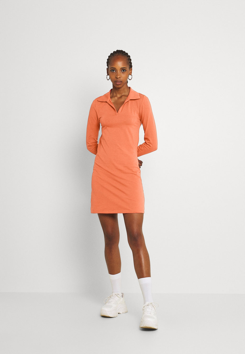 Glamorous OPEN COLLAR OPEN BACK LONG SLEEVE TIE BACK MINI DRESS