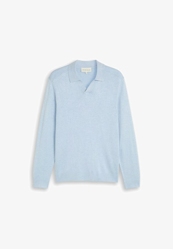 TOM TAILOR SOFT KNIT POLO - Long sleeved top - pale blue mélange